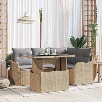 vidaXL Set de canapele pentru grădină cu pernă 5 pcs Bej Poli Rattan