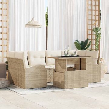 vidaXL Set de canapele pentru grădină cu pernă 7 pcs Bej Poli Rattan