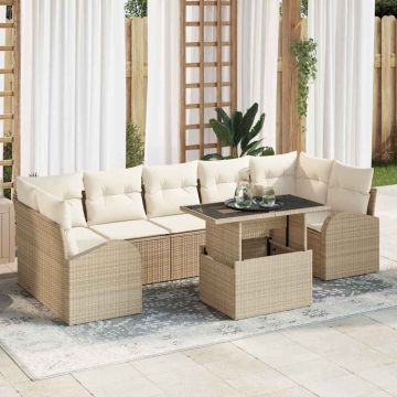 vidaXL Set de canapele pentru grădină cu pernă 8 pcs Bej Poli Rattan