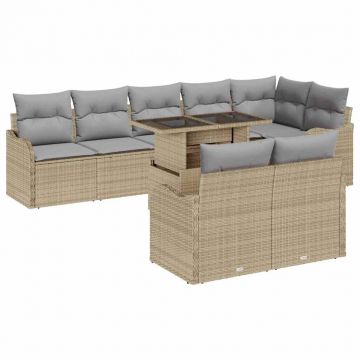 vidaXL Set de canapele pentru grădină cu pernă 9 pcs Bej Poli Rattan