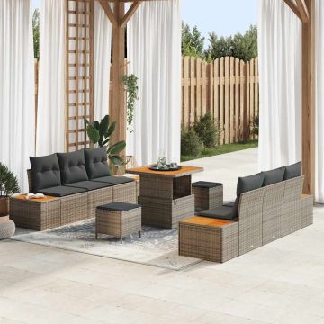 vidaXL Set de canapele pentru grădină cu pernă 9 pcs Gri Rattan poli