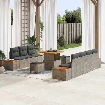 vidaXL Set de canapele pentru grădină cu pernă 10 pcs Gri