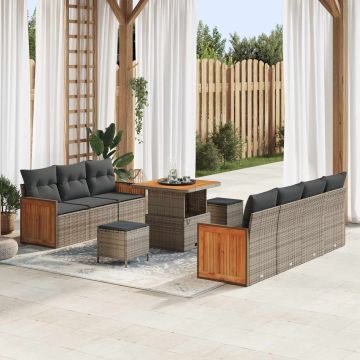 vidaXL Set de canapele pentru grădină cu pernă 10 pcs Gri