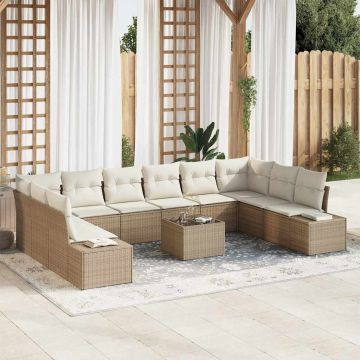 vidaXL Set de canapele pentru grădină 11 pcs Bej și crem Poli Rattan
