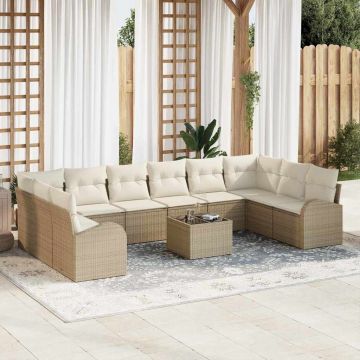 vidaXL Set de canapea cu pernă 11 pcs Bej și crem poliratan