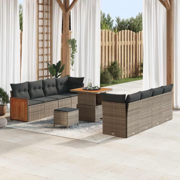 vidaXL Set de canapele pentru grădină cu pernă 11 pcs Gri