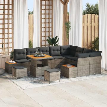 vidaXL Set de canapele pentru grădină cu pernă 12 pcs Gri