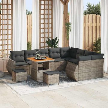 vidaXL Set de canapele pentru grădină cu pernă 12 pcs Gri Poli Rattan