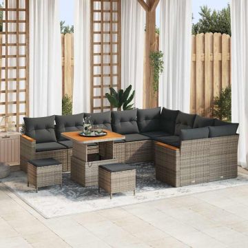 vidaXL Set de canapele pentru grădină cu pernă 12 pcs Gri Poli Rattan