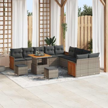 vidaXL Set de canapele pentru grădină cu pernă 13 pcs Gri