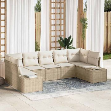 vidaXL Set de canapele pentru grădină 7 pcs Bej și crem Rattan poli