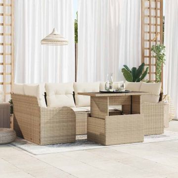 vidaXL Set de canapele pentru grădină cu pernă 7 pcs Bej Poli Rattan