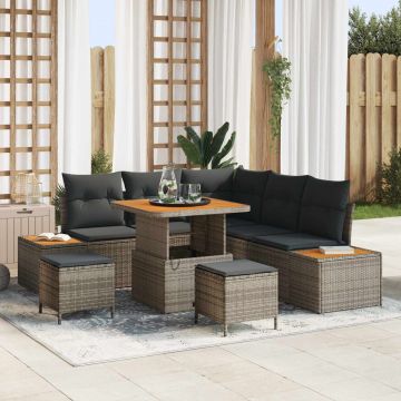 vidaXL Set de canapele pentru grădină cu pernă 8 pcs Gri