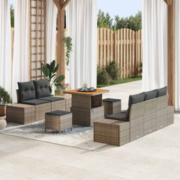 vidaXL Set de canapele pentru grădină cu pernă 8 pcs Gri Rattan poli