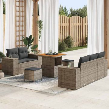 vidaXL Set de canapele pentru grădină cu pernă 8 pcs Gri Poli Rattan