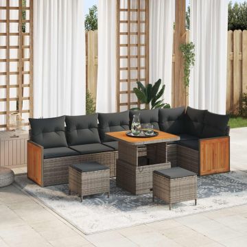 vidaXL Set de canapele pentru grădină cu pernă 9 pcs Gri