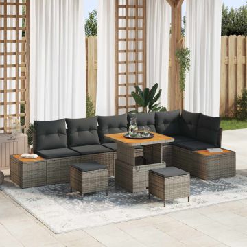 vidaXL Set de canapele pentru grădină cu pernă 9 pcs Gri