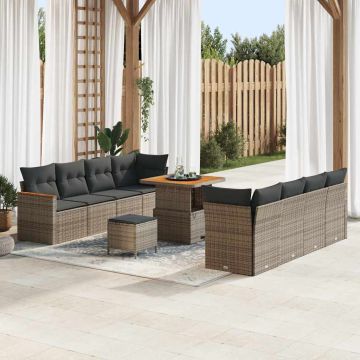 vidaXL Set de canapele pentru grădină cu pernă 11 pcs Gri Rattan poli