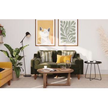 Canapea 2 locuri, Atelier del Sofa, 918CMF1140, Otel, Verde ulei / Nuc