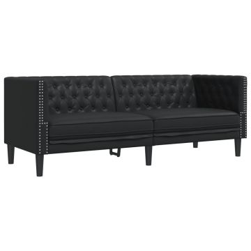 Canapea Chesterfield cu 3 locuri, negru, piele ecologica