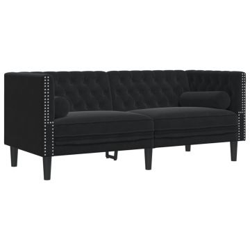 Canapea Chesterfield cu pernute/2 locuri, negru, catifea