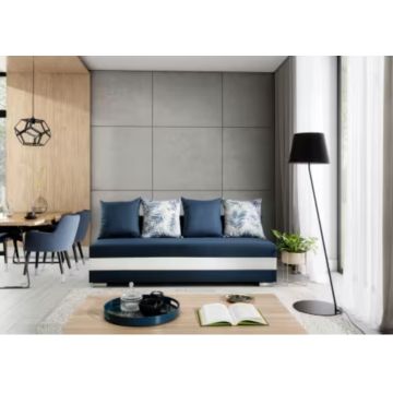 Canapea extensibila 3 locuri ELTAP, Calia, 195x86x83 cm, lemn/poliester, albastru/alb