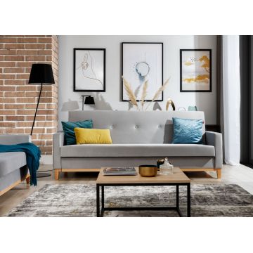 Canapea extensibila 3 locuri ELTAP, Selene, 216x104x93 cm, lemn/poliester, gri deschis/natur