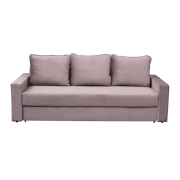 Canapea NICO II extensibila, 3 locuri, cu arcuri si lada depozitare, roz pudra, 220x85x75 cm