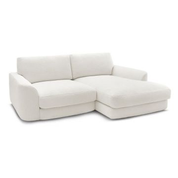 Colțar alb cu tapițerie din țesătură bouclé (cu colț pe partea dreaptă/cu șezlong) Leonore – Bobochic Paris