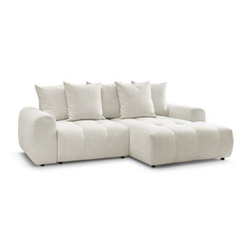 Colțar alb extensibil/cu spațiu de depozitare cu tapițerie din chenille (cu colț pe partea dreaptă/cu șezlong) Roxelane – Bobochic Paris