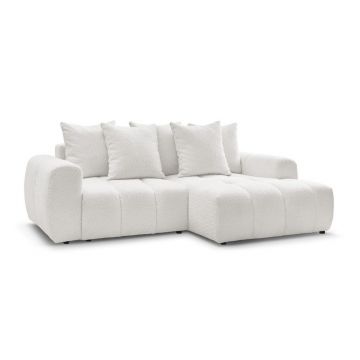 Colțar alb extensibil/cu spațiu de depozitare cu tapițerie din țesătură bouclé (cu colț pe partea dreaptă/cu șezlong) Roxelane – Bobochic Paris