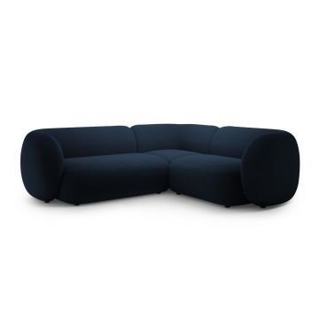 Colțar albastru cu tapițerie din catifea (cu colț pe partea dreaptă/în formă de ”L”) Kate – Micadoni