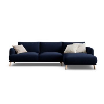 Colțar albastru închis cu tapițerie din catifea (cu colț pe partea dreaptă/cu șezlong) Naomi – Micadoni