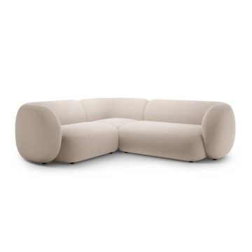 Colțar bej cu tapițerie din catifea (cu colț pe partea stângă/în formă de ”L”) Kate – Micadoni