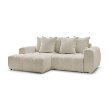 Colțar bej extensibil/cu spațiu de depozitare cu tapițerie din țesătură bouclé (cu colț pe partea stângă/cu șezlong) Roxelane – Bobochic Paris