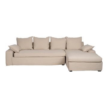 Colțar crem cu tapițerie din in (cu colț pe partea dreaptă, cu șezlong) – Ixia
