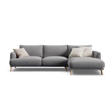 Colțar gri cu tapițerie din catifea (cu colț pe partea dreaptă/cu șezlong) Naomi – Micadoni