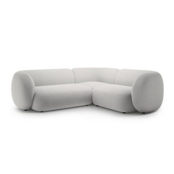 Colțar gri deschis cu tapițerie din catifea (cu colț pe partea dreaptă/în formă de ”L”) Kate – Micadoni