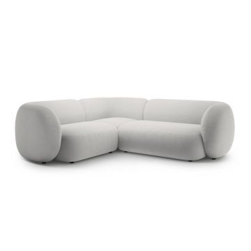 Colțar gri deschis cu tapițerie din catifea (cu colț pe partea stângă/în formă de ”L”) Kate – Micadoni