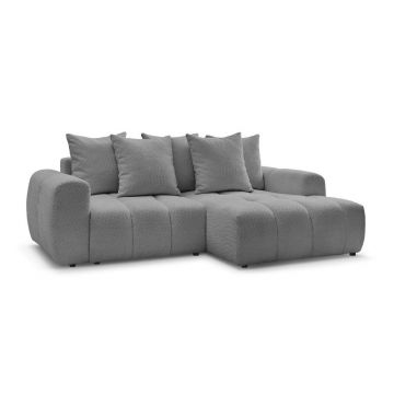 Colțar gri extensibil/cu spațiu de depozitare cu tapițerie din țesătură bouclé (cu colț pe partea dreaptă/cu șezlong) Roxelane – Bobochic Paris