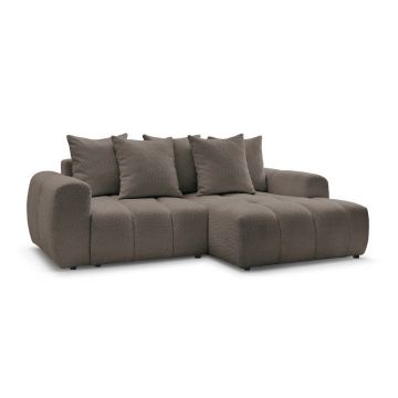 Colțar maro extensibil/cu spațiu de depozitare cu tapițerie din țesătură bouclé (cu colț pe partea dreaptă/cu șezlong) Roxelane – Bobochic Paris