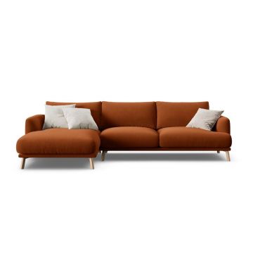 Colțar teracotă cu tapițerie din catifea (cu colț pe partea stângă/cu șezlong) Naomi – Micadoni