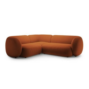 Colțar teracotă cu tapițerie din catifea (cu colț pe partea stângă/în formă de ”L”) Kate – Micadoni