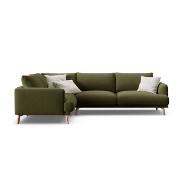 Colțar verde cu tapițerie din catifea (cu colț pe partea stângă/în formă de ”L”) Naomi – Micadoni