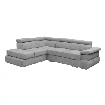 Coltar extensibil TIVOLI 2S3, cu arcuri si lada depozitare, tetiere rabatabile, colt stanga, gri, 285x225x90 cm