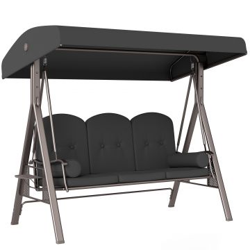 Outsunny Leagăn de Grădină pentru 3 Persoane, Bancă Balansoar cu Copertină Reglabilă și Perne, 120x208x172 cm, Gri | Aosom Romania