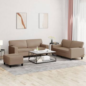 vidaXL Set de canapele, 3 piese, cappuccino, piele ecologică