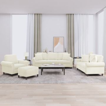 vidaXL Set de canapele cu perne, 4 piese, crem, catifea