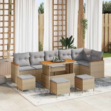 vidaXL Set de canapele pentru grădină cu pernă 10 pcs Bej Rattan poli