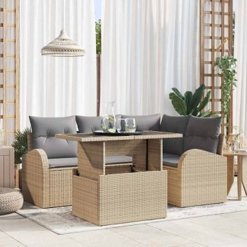 vidaXL Set de canapele pentru grădină cu pernă 5 pcs Bej Rattan poli